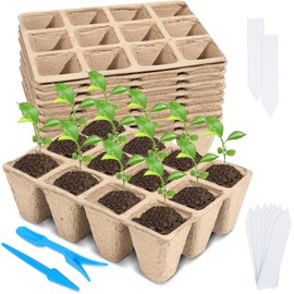 Paquete de 10 bandejas de iniciación de semillas, 120 celdas, macetas biodegradables de iniciación de semillas de germinación, kit de germinación de valor con 20 etiquetas de plantas, 2