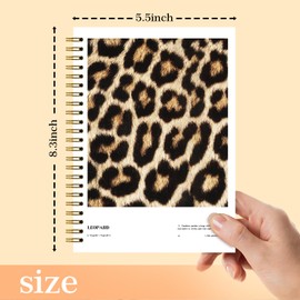 NaZaUK Preppy Leopard Print Spiral Notebook, Cheetah Print Notebook,College Ruled Spiral Notebook 5.5 x 8.3