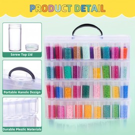 MERATIA Diamond Painting Storage Container, 4-Tier Stackable Bead Organizer with Carrying Handle, Craft Storage Box with Accessories (4-Tier)