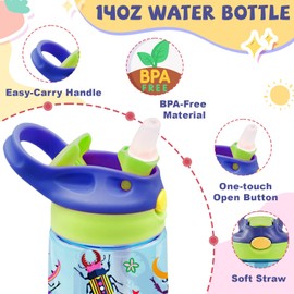 CGMIBAS 14oz Kids Water Bottle with Straw - Ladybug Water Bottle For School Leakproof Lightweight Durable Plastic Bottles with Straw for Kids Travel, Gift Cup for Children, Pop-Up Spout Cover(Insect)