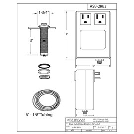 Westbrass RASB-2RB3-26 Sink Top Waste Disposal Air Switch and Dual Outlet Control Box, Raised Button, Polished Chrome
