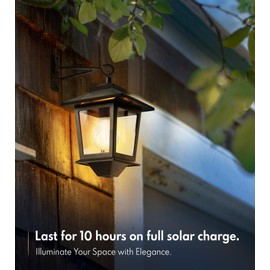 PASAMIC 2 Pack Solar Wall Lanterns with Replaceable Bulb,Outdoor Hanging Lights with 4 Solar Panels,Dusk to Dawn Led Outdoor Wall Sconce, Anti-Rust Waterproof Lanterns with Hooks,3000K Warm White