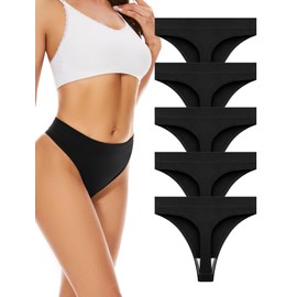 voenxe Seamless Womens Thong Underwear,High Waisted Tanga Woman No Show Panties,Breathable Workout Comfortable Undies,5 Pack Black