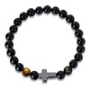Mens Cross Bead Bracelet with Initials, Christian Rosary Obsidian A-Z
