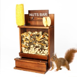 GUATTINE Squirrel Feeders for Outside Funny, Carbonized Wooden Squirrel Feeder, Squirrels Peanut Feeder Feeding Station Squirrel House, Wooden Chipmunk Feeder for Corn, Peanuts