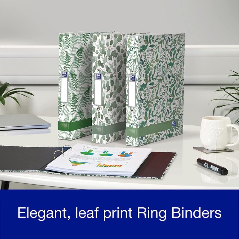 Oxford, A4 Ring Binder, Leaves, Pack of 3 Folders