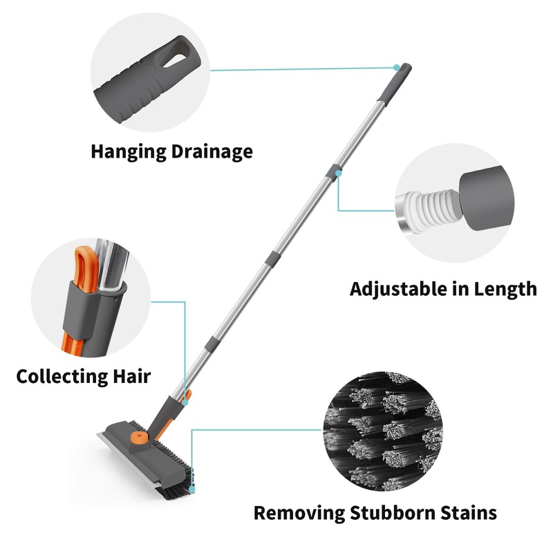 Floor Scrub Brush with Long Handle, 3 in 1 Scrape