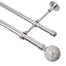 BOOM JOG Glass Mosaic Ball Finials Curtain Rod，3/4” Adjustable Curtain Rod，48-84 Inch，Chrome