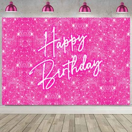 Sensfun 5x3ft Glitter Hot Pink Birthday Backdrop for Princess Girls Party Decorations - Shining Pink Circle Sequins Wall Background for Women - Neon Happy Birthday Banner Photo Studio Booth Props