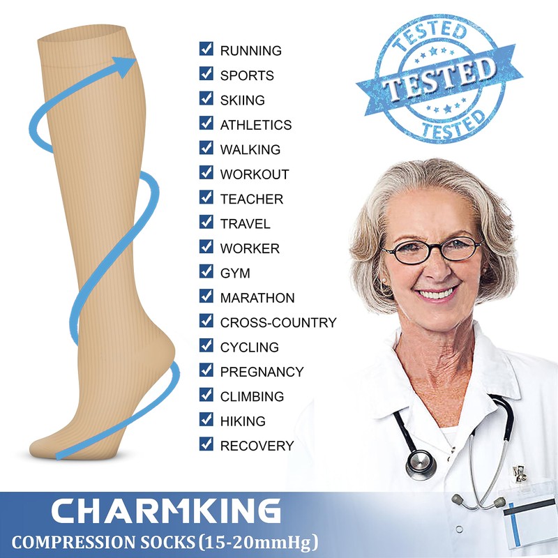CHARMKING 6 Pairs-Compression Socks for Women & Men Circulation Best