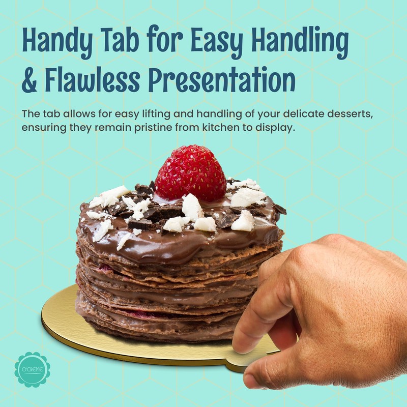 O'CREME Gold Round Mini Cake Boards with Tab – 3-1/4