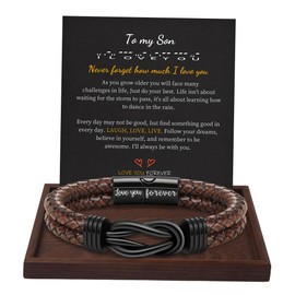Gifts for Men Leather Bracelet Brown Braided Forever I Love You Gifts for Him Infinity Cuff Bracelets Birthday Gifts for Boyfriend Son Grandson Husband Dad Mens Fathers Day Gift, 7.5 Inches, Metal, no