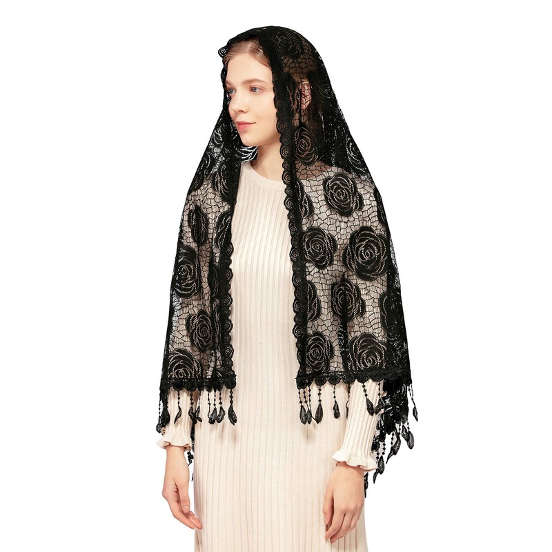 Wgior Rose Rectangular Chapel Veil Scarf Catholic Church Veils Mantilla