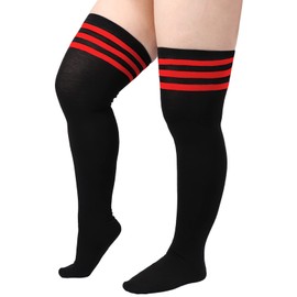 DRESHOW Plus Size Women Thigh High Socks Striped Over Knee Long Boot Stockings Knee High Socks Leg Warmers