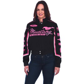 JH DESIGN GROUP Women's Ford Mustang Embroidered Cotton Twill Jacket (3X, Black & Pink)