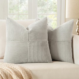 MIULEE Cushion Covers Set of 2, 40 x 40 cm, Light Grey Cushion Covers, Sofa Cushion, Decorative Cushion, Boho Couch Cushion, Corduroy Decorative Cushion Cover for Sofa