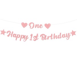 Elicola 1st Birthday Decorations for Girls Happy 1st Birthday with ONE Banner Bunting Happy First Birthday for Gilrs Party Decorations