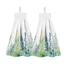 ZDCUSTOM Watercolor Flowers Hanging Hand Towel Soft Fast Drying Towels Hand Towels with Hanging Loops Set of 2 for Kitchen Home Decor