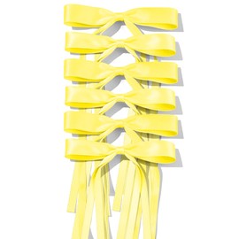 9.8in Bow Hair Clips for Women Yellow Tassel Ribbon Hair Bows with Long Tail,Solid Satin Polyester Alligator Barrettes Clips for Girls Stylish Hair Accessories