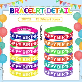 JUNEBRUSHS 72pcs Happy Birthday Rubber Bracelets Silicone Wristbands Pencils Set Bulk Birthday Party Favors for Students Kids Teachers Classroom Reward Gifts Birthday Decorations Party Favors Supplies