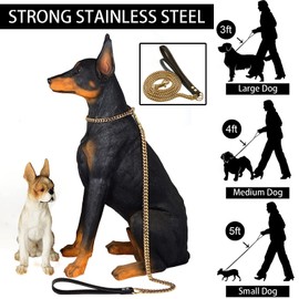 5 Foot Dog Leash - Soft Leather Padded Handle - Perfect Basic Leashes for Large Medium Small Dogs Walking,Traffic Training and Traveling (Gold, 5FT)