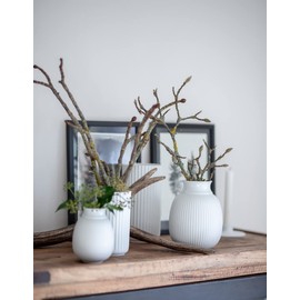 Lyngby Vase H15.5 cm White A Handmade Porcelain Scandinavian Style with Grooves as a Decorative Vase for Bouquets, Branches or as a Decorative Piece