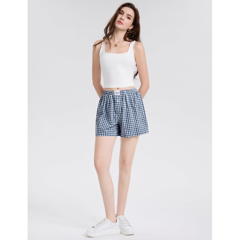 LOMON Boxer Shorts for Women Summer Gingham Cotton Pajamas 2025