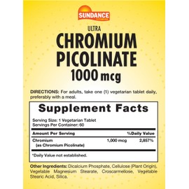 Sundance Chromium Picolinate 1000mcg | 60 Tablets | Vegetarian, Non-GMO & Gluten Free Supplement