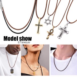 U7 Unisex Necklace 2 mm / 3 ,m, Black, Brown, Braided Wax Chain, Faux Leather Chain, Stainless Steel Clasp, Trendy Simple Fashion Jewellery For Men and Women 41 cm / 46 cm / 51 cm / 55 cm / 61 cm / 66 cm / 71 cm / 76 cm, Stainless Steel