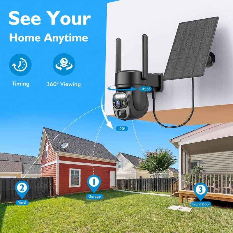 Solar Security Wireless Outdoor Camera,10X Zoom,2K Resolution 360° Pan Tilt