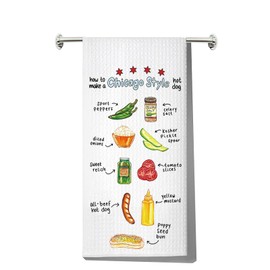 JNIAP Chicago Style Hot Dog Kitchen Towel Chicago Hot Dog Lover Gifts Hotdogologist Gift Chicago Hot Dog Dish Towel (Chicago hot Dog kt)