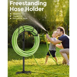 LAND·VOI Hose Holder, Garden Hose Holder Freestanding, Metal Heavy Duty Water Hose Holder Holds 150 Feet Hose, Detachable Hose Storage Hanger for Outside with 3 Spikes, for Lawn Yard, Black GHH01BK01