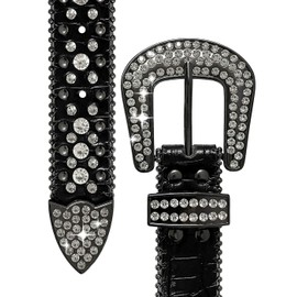35158 Women's Belts Rhinestone Belt Fashion Western Cowgirl Bling Studded Design Leather Belt 1-3/8"(35mm) wide (Black, 34'' M)