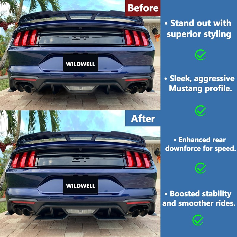 WildWell Mustang Rear Diffuser Valance Aero Foil Kit for 2018-2023
