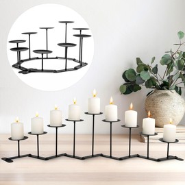 Black Iron Candelabra Candle Holder: Adjustable Fireplace Centerpiece Stand Decor for Pillar Candle
