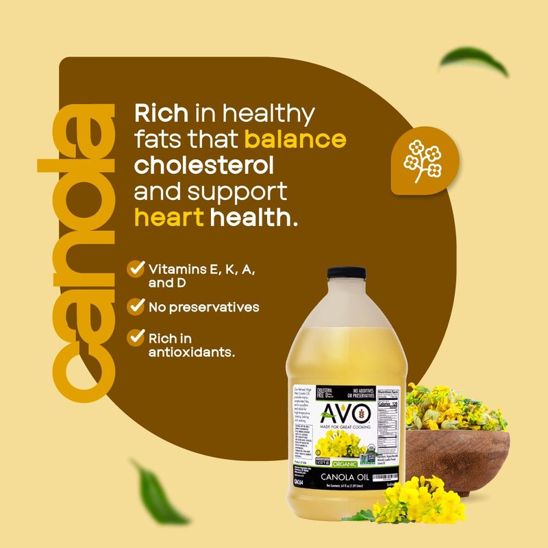 AVO ORGANIC CANOLA Oil Frying, Baking, Non-stick Sautéing, Salads, Vinaigrette,