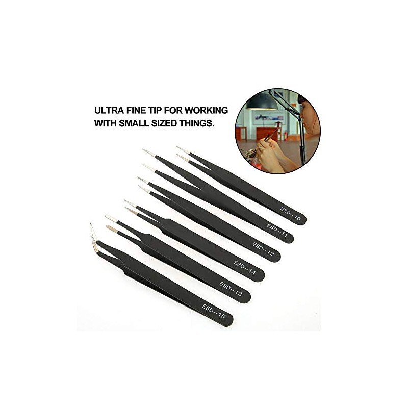 Pinzas Precisión Kit, 6 Piezas Pinzas ESD Conjunto, Tweezers de