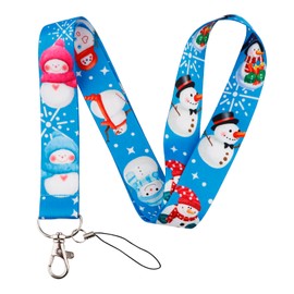 BKBKAAK - Cordón de Navidad azul para tarjetas de identificación, bonito cordón con patrón de muñeco de nieve, llavero estético, regalos de Navidad para mujeres, hombres, niños y niñas