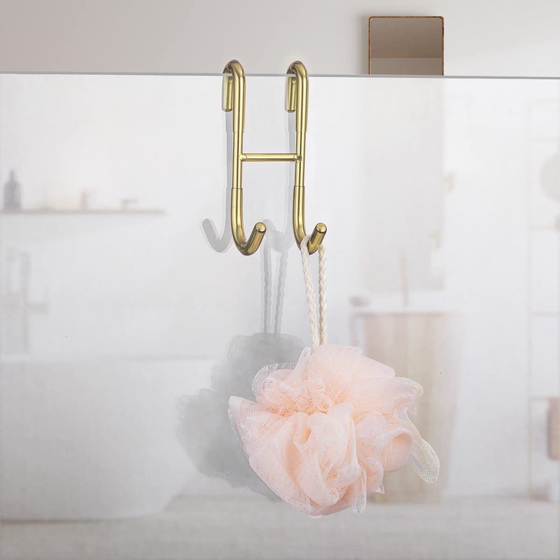 Haitis 4 Pack Over Shower Glass Door Hook, Plated Gold,