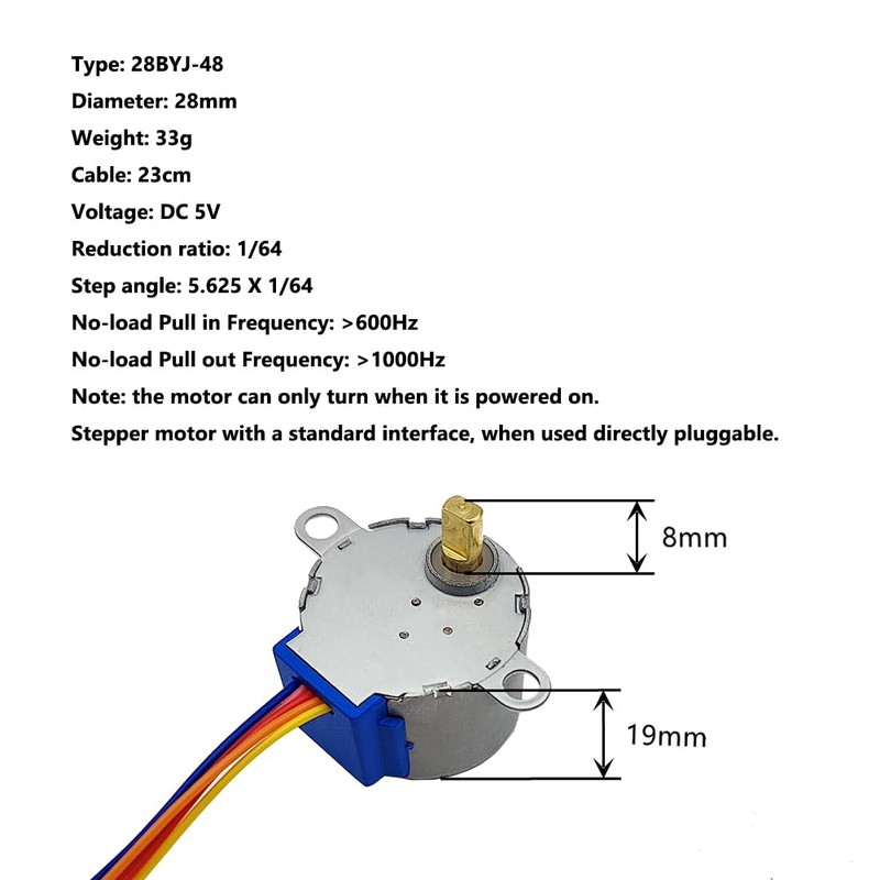 Haldzemo DC5V Deceleration Stepper Motor 28BYJ-48 4-Phase 5-Line Gear Stepper
