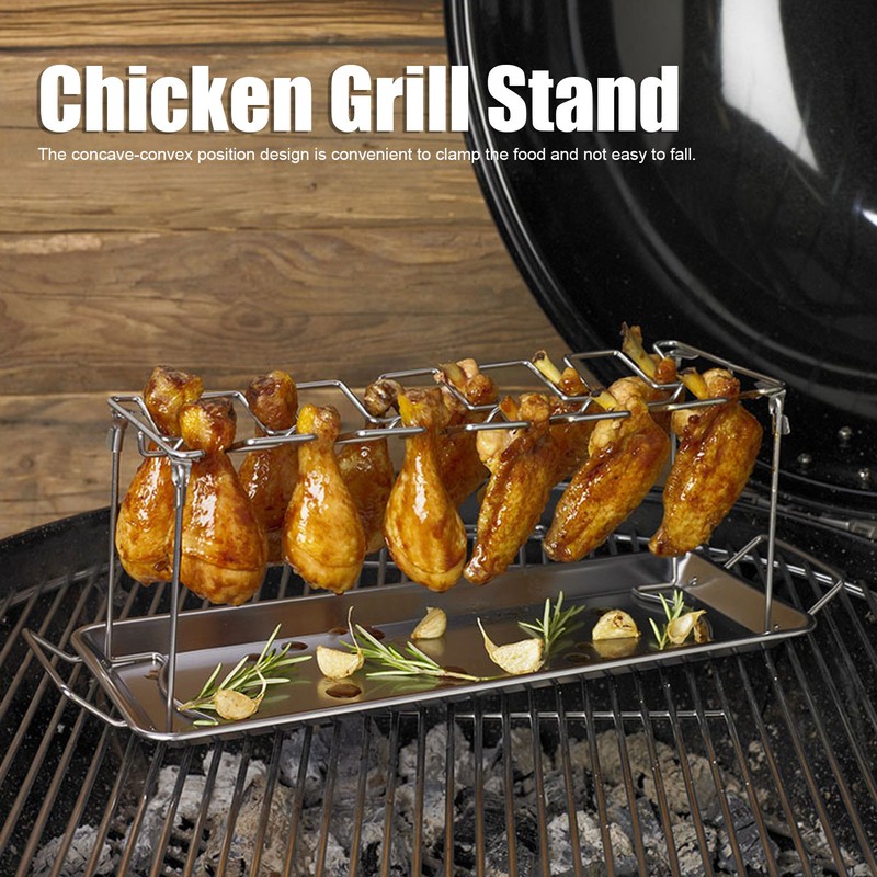 Chicken Leg Grill Rack with Drip Pan Stainless Steel Roaster