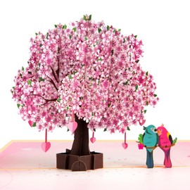 GREETING ART Pop Up Anniversary Cards 3D Cherry Blossom Tree with Birds in Love,Wedding Card,Valentine Day Cards, Romantic Love Greeting Card for Wife, Husband, Her, Him
