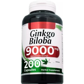 Ginkgo Biloba 9000mg 200 Caps No Preservatoves Gluten Free