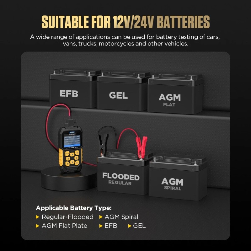 AUTOOL Car Battery Tester 12v 24v Truck Battery Load Tester