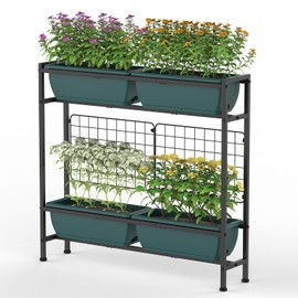 CADUKE Raised Planter Boxes with Legs, 32" Tall Elevated Garden Bed with Trellis & Drainage Holes, Outdoor Vertical Raised Planter for Vegetables/Herbs, Patio, Balcony, Backyard, Green