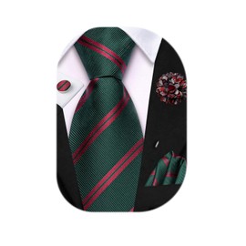 Dubulle Zipper Ties for Men Mens Paisley Striped Pretied Neckties and Lapel Pin Pocket Square Cufflinks Adjustable,dark Green and Red