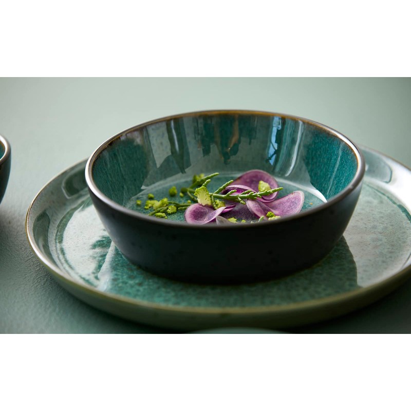 BITZ Stoneware Soup Bowl, 18 cm Diameter, Black/Green