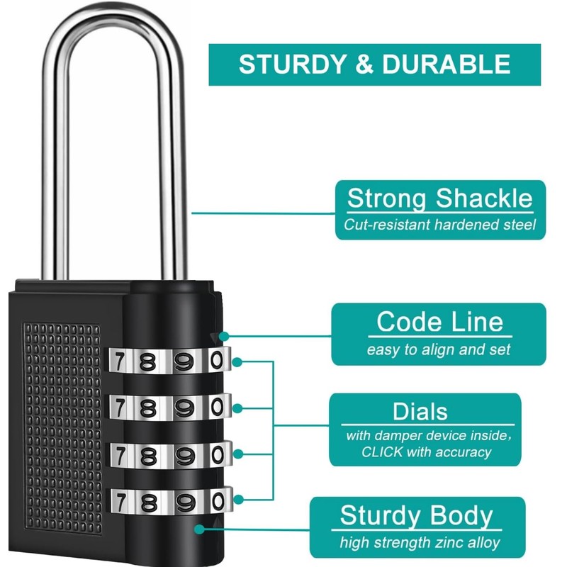 Padlocks with Code, 4 Digit Combination Padlock Ooutdoor, Weatherproof Heavy