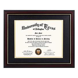 GraduationMall 8.5x11 Diploma Frame with Black over Gold Mat or Display 11x14 Certificate without Mat,Solid Wood & UV Protection Acrylic,Cherry Finish with Gold Trim