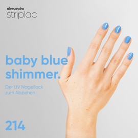 alessandro Striplac UV-Nagellack Baby Blue Shimmer - Deckend & Kratzfest bis zu 15 Tage - Leichtes Auftragen - Schonende Abziehtechnologie - Vegan - Blau, 6,5ml